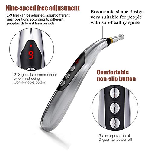 [Australia - AusPower] - Acupuncture Pen Electronic Accupressure Pen, USB Rechargeable Pain Relief Electric Meridians Energy Pen Massager Pen Pain Relief Massage Tool with 3 Massage Heads & 2 Massage Gel 