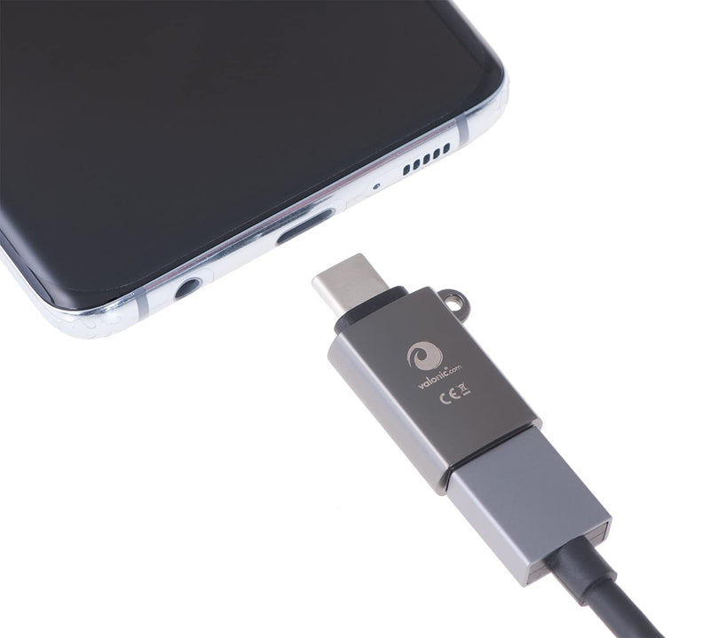 [Australia - AusPower] - valonic USB C to USB A Adapter - 2 Pieces, Gray - incl. Eyelet and Keychain - USBC Adapter for MacBook, External Hard Drive, USB Stick. 