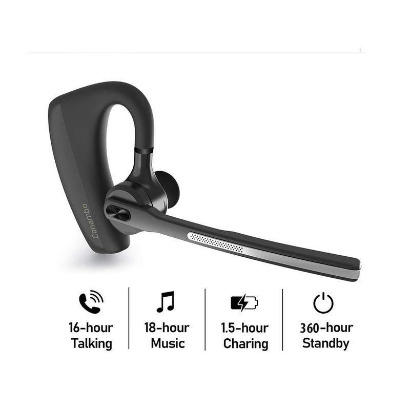 [Australia - AusPower] - Conambo Bluetooth Headset 5.0, aptX HD 16 Hrs Talktime Bluetooth Earpiece, Noise Cancelling Mute Key Wireless Earphones for Cell Phones Business Trucker Office 