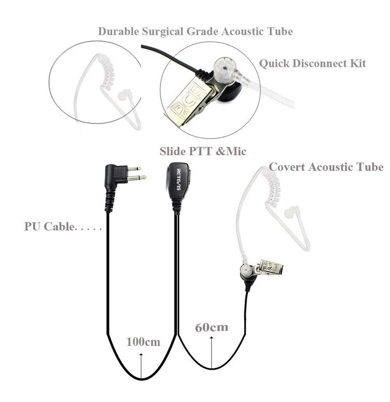 [Australia - AusPower] - Retevis Two Way Radio Earpiece with Mic 2 Pin, Compatible with Motorola CP185 CP100d CP200 CP200d GP300 GP2000 CLS1110 CLS1410 BRP40 2 Way Radios, Acoustic Tube Walkie Talkie Earpiece with PTT(1 Pack) 