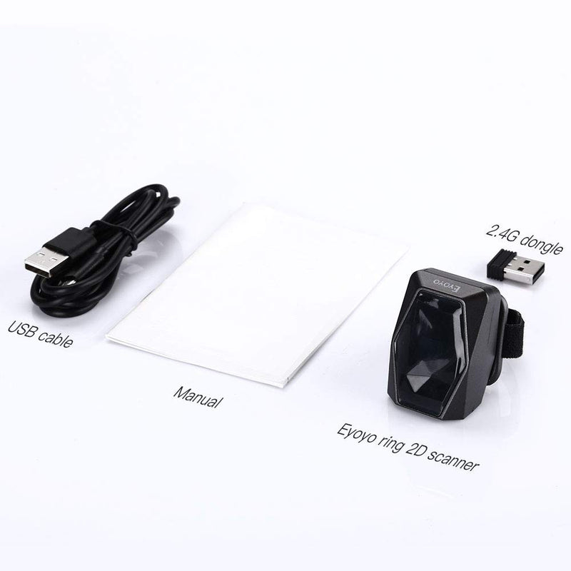 [Australia - AusPower] - Eyoyo 2D Finger Ring Barcode Scanner, Mini Wearable 3-in-1 USB Wired & 2.4G Wireless & Bluetooth Scanner, Image 1D QR Bar Code Reader PDF417 Data Matrix Screen Scan for iPad, Smartphone, PC 