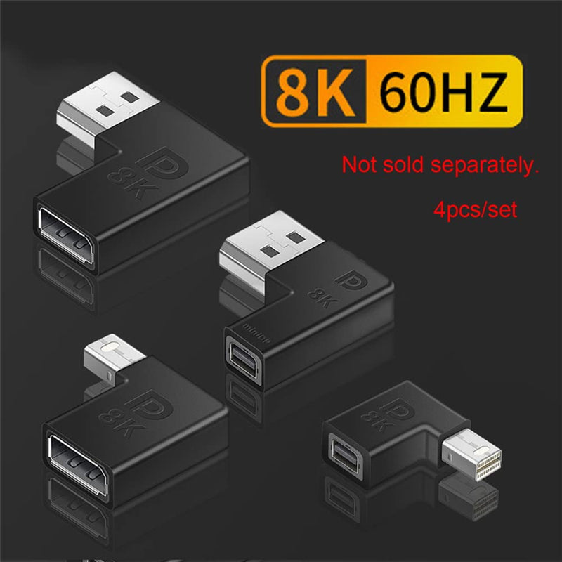 [Australia - AusPower] - NFHK 4pcs/Set Left Angled Mini DisplayPort 1.4 8K 60hz to DP Adapter Male Female Ultra-HD UHD for Video PC Laptop Black Angled x 4 