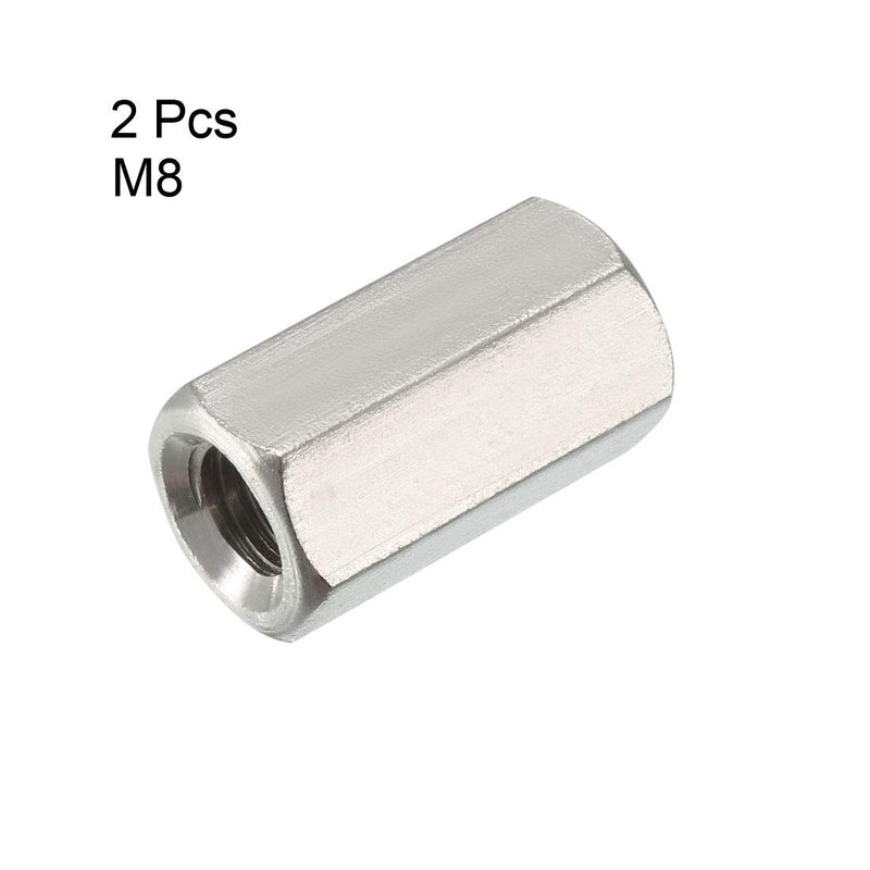 [Australia - AusPower] - uxcell M8 X 1.25-Pitch 24mm Length 304 Stainless Steel Metric Hex Coupling Nut, 2-Pack 