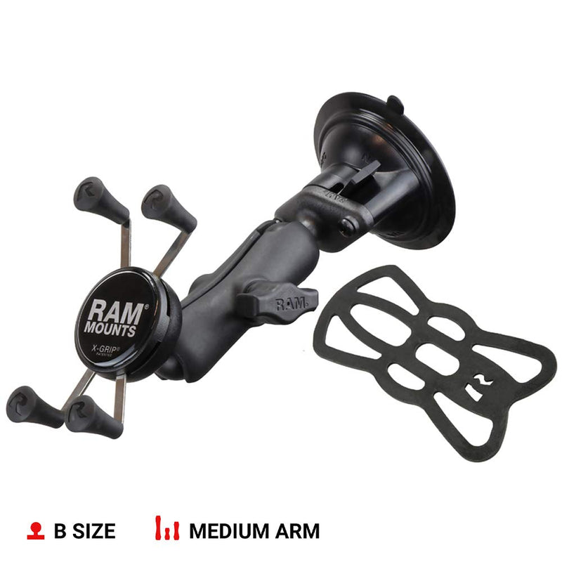 [Australia - AusPower] - RAM Mounts X-Grip Phone Mount with Twist-Lock Suction Cup Base RAP-B-166-UN7U with Medium Arm for Vehicle Windshields 