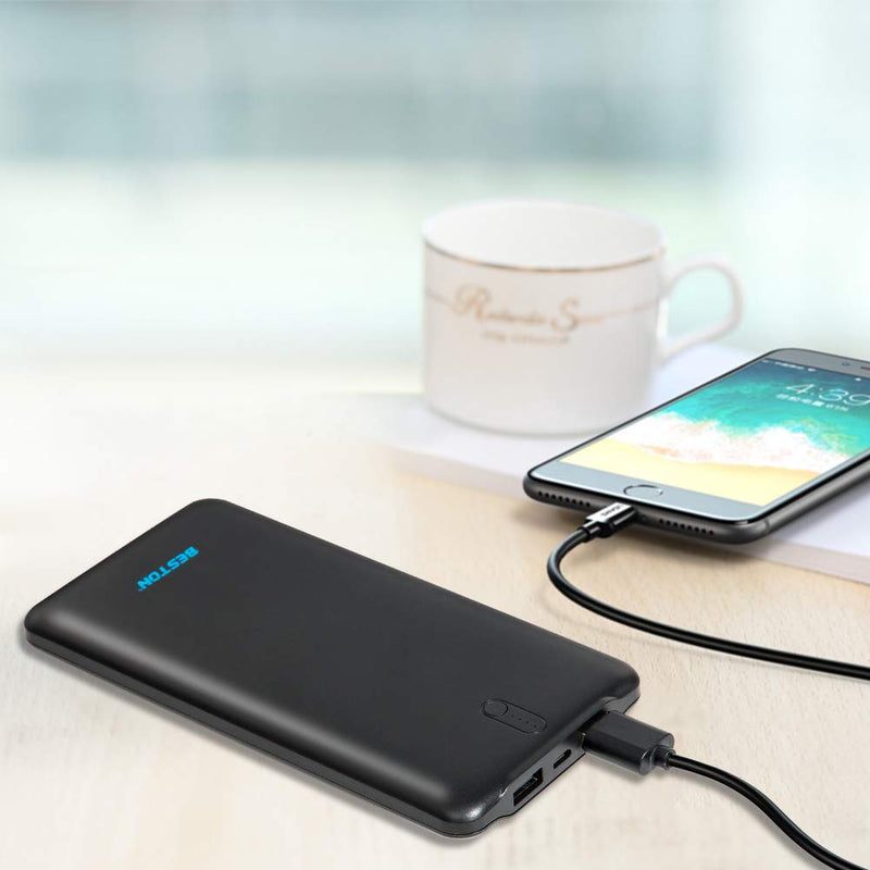 [Australia - AusPower] - BESTON Portable Charger, Ultra Slim 10000mAh Power Bank, Dual High-Speed Charging Port Battery Pack for iPhone, Android Phones, Tablets Black 