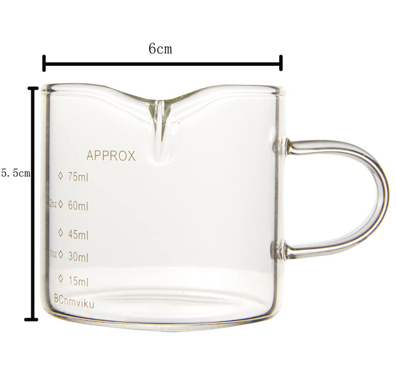 [Australia - AusPower] - 2 Pack Double Spouts Measuring Triple Pitcher Milk Cup 75ML Espresso Shot Glasses Parts Clear Glass 2 