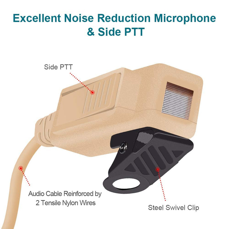 [Australia - AusPower] - Acoustic Tube Earpiece Surveillance Headset with Mic PTT Law Enforcement 2 Way Walkie Talkie Radio for Kenwood 2 Pin for Baofeng uv 5r Beige 