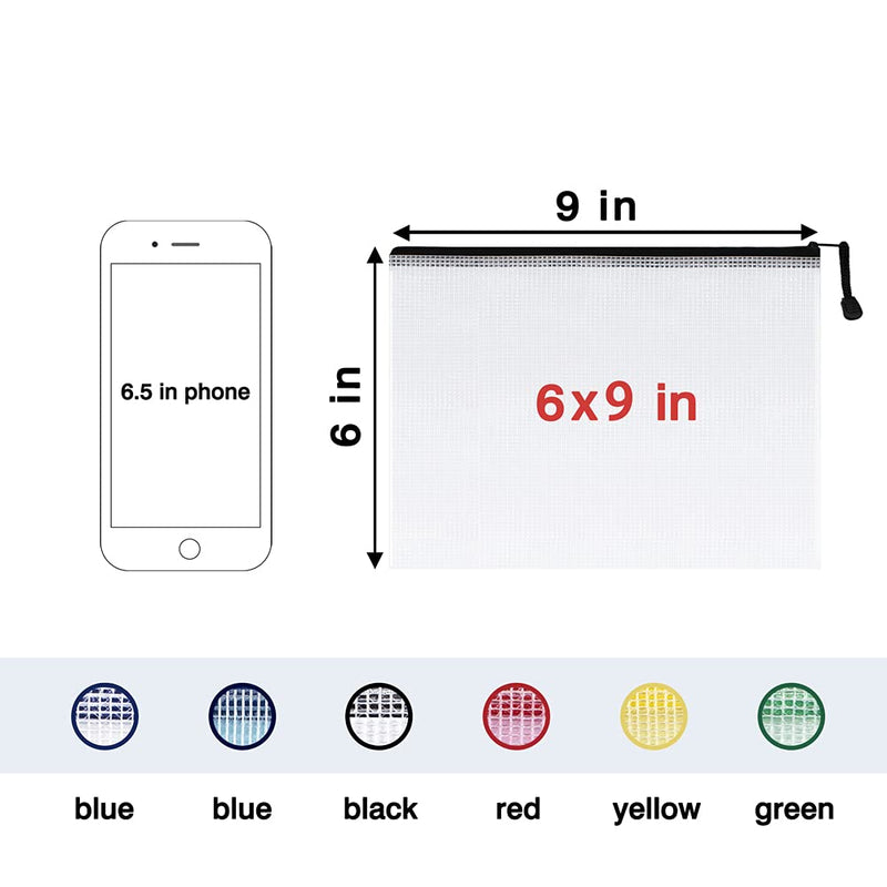 [Australia - AusPower] - SUNEE Plastic Mesh Zipper Pouch 6x9 in (Black, 30 Packs), Water-Resistant Zip Bag for School Office Supplies, Puzzles & Games Organizing Storage Black 
