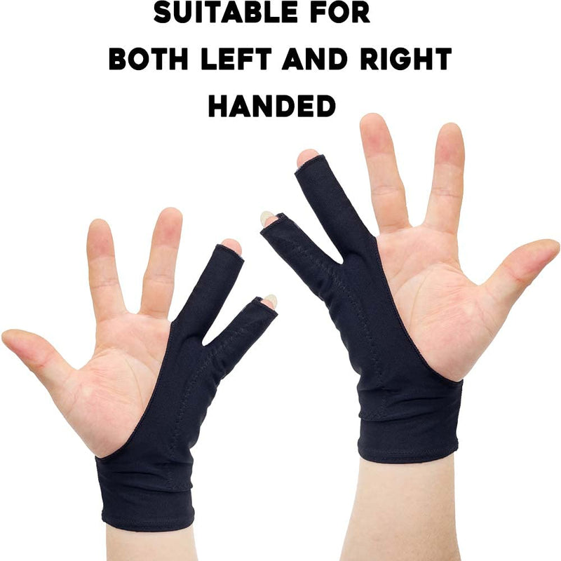 [Australia - AusPower] - AKX Artist Glove Large - 2 Pack Palm Rejection Drawing Glove for Graphic Tablet, iPad - Smudge Guard, 2 Finger, Elastic Lycra, Fingerless Glove, Good for Left and Right Hand, Black | AK-020 L 2 Finger, Black 