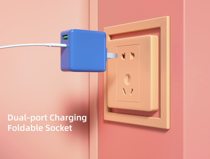 [Australia - AusPower] - Fast Charger USB C 65W, GaN Wall Charger PD3.0 QC4.0, 2 Ports, Black, Super Charger for Phones, Laptops, Tablets and More 