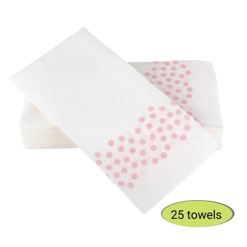 [Australia - AusPower] - SimuLinen Disposable Guest Bathroom Hand Towels – Pink DOTS - Linen-Like Disposable Paper Towels, Cloth-Like Texture Single-Use - Perfect Size: 12x17” Unfolded & 8.5x4” Folded - Pack of 25 