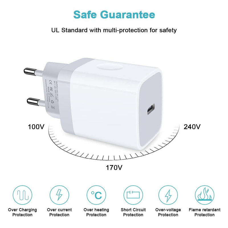 [Australia - AusPower] - USB C Adapter, European Plug Adapter, 2-Pack Fast 20W Europe Travel Plug Power Adapter Type C Wall Chargers for iPhone 12 11 Pro Max SE XR XS X SE 8 7 6, Samsung Galaxy S21,Note 20, iPad, Google Pixel 