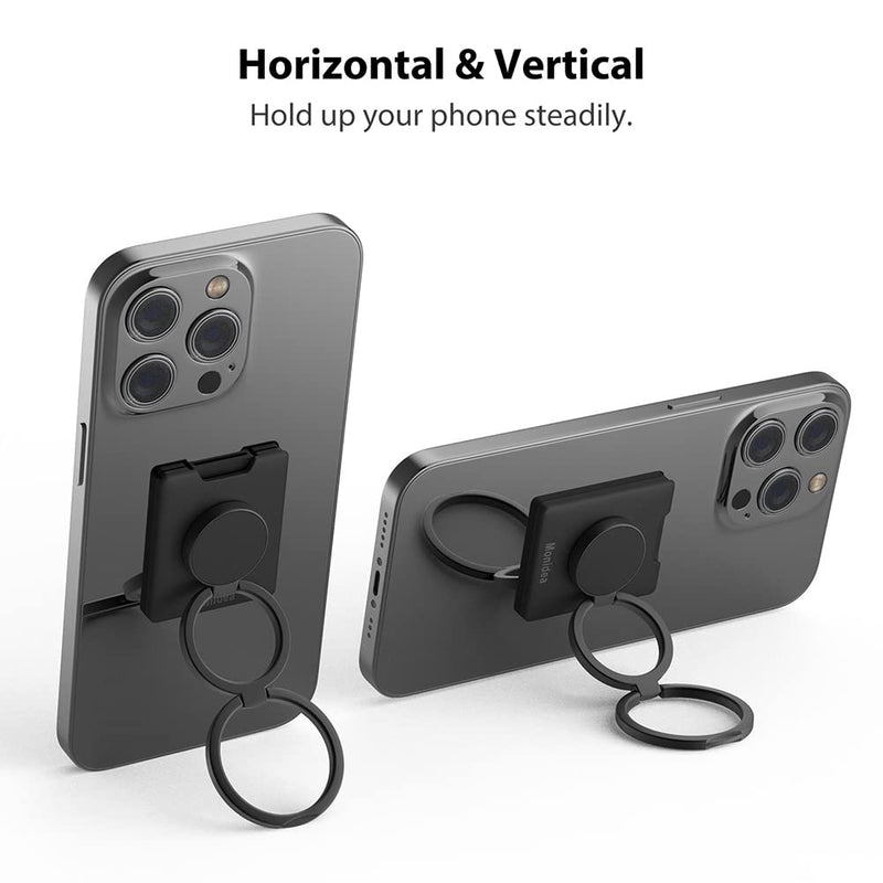 [Australia - AusPower] - Phone Ring Holder, Monidea Phone Grip Finger Kickstand Wireless Charging Friendly, 360°Rotation Metal Phone Ring Grip Stand Work with Magnetic Car Mount for iPhone Samsung iPad Tablets & More - Black 