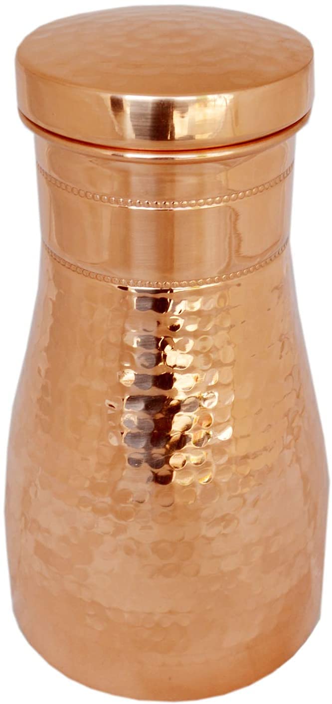 [Australia - AusPower] - ETROVES Pure Copper Water Bottle For Drinking Hammered Design Copper Water Bottle Pitchers And Bedside Carafes With Tumbler Water Bottle Storage With Lid Brown 