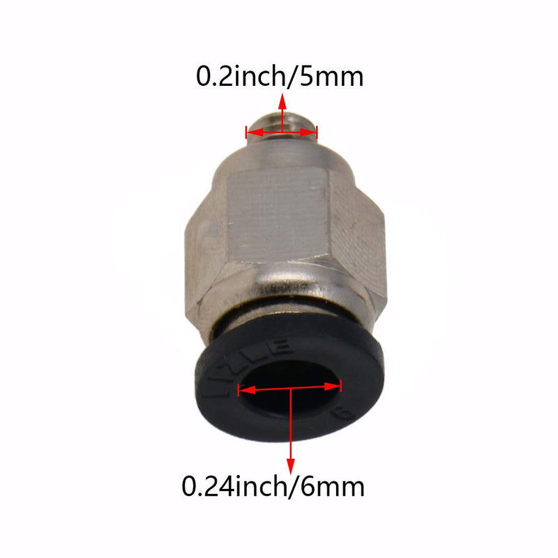 [Australia - AusPower] - Othmro Straight Pneumatic Push to Quick Connect Fittings PC6-M5 Black, Silver 6mm,5mm Plastic, Copper 9PCS 