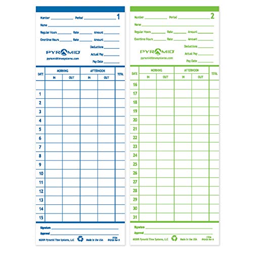 [Australia - AusPower] - Pyramid Time Systems 42426 Genuine and Authentic Double Sided Time Cards built exclusively for 2400 and AT-2400 Time Clocks (Pack of 100), Punch clock employee timecards 