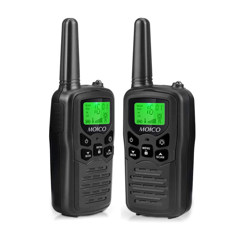 [Australia - AusPower] - Walkie Talkies, MOICO Long Range Walkie Talkies for Adults with 22 FRS Channels,Family Walkie Talkie with LED Flashlight VOX LCD Display for Hiking Camping Trip (Black 2 Pack) Black 