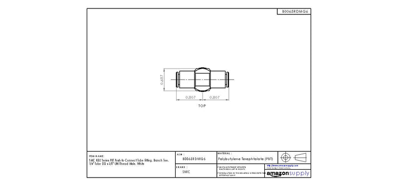 [Australia - AusPower] - SMC KQ2T07-U03A PBT & Brass Push-to-Connect Tube Fitting, Branch Tee, 1/4" Tube OD x 3/8" UNI Thread Male 