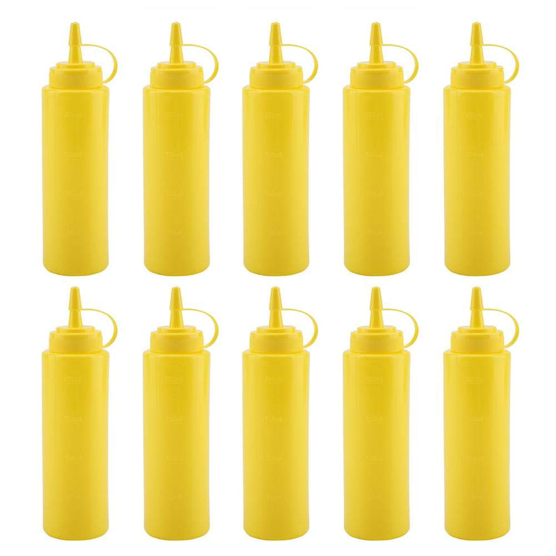 [Australia - AusPower] - 240ml 10 Pack Plastic Squeeze Condiment Bottle Squirt Bottles with Twist On Cap Lids Perfect For Ketchup, BBQ, Sauces, Condiments, Dressings and More(Yellow) White 