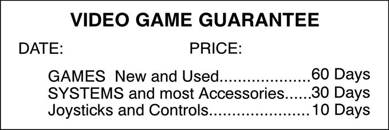 [Australia - AusPower] - "Video Game Guarantee" In-Store Use White Display Labels 1/2" x 1-1/2" - 1 Roll, 1000 Labels #MSLW12VG (Retail Price Stickers) 