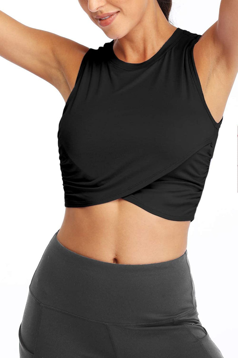 [Australia - AusPower] - Sanutch Workout Crop Tops for Women Slim fit Yoga Dance Tops Cropped Muscle Tank X-Small Black 