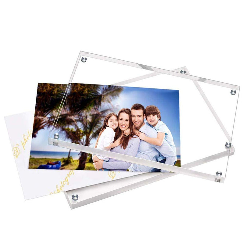 [Australia - AusPower] - (2Pack) acrylic frame, 4x4 size, 20% thicker,20mm thick frameless, clear frame double-sided,magnetic frame, free standing desktop display stand acrylic frame 4X4(2 Pack) 