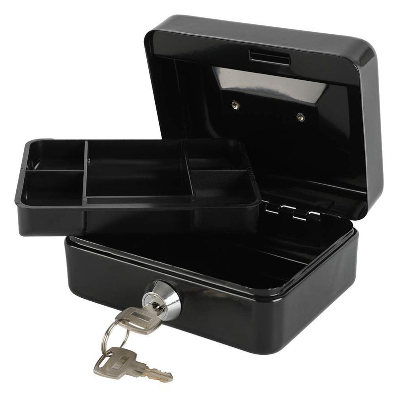 [Australia - AusPower] - Xydled Locking Steel Mini Cash Box with Removable Coin Tray and Key Lock,4.92" x 3.74" x 2.36",Black Black Small 