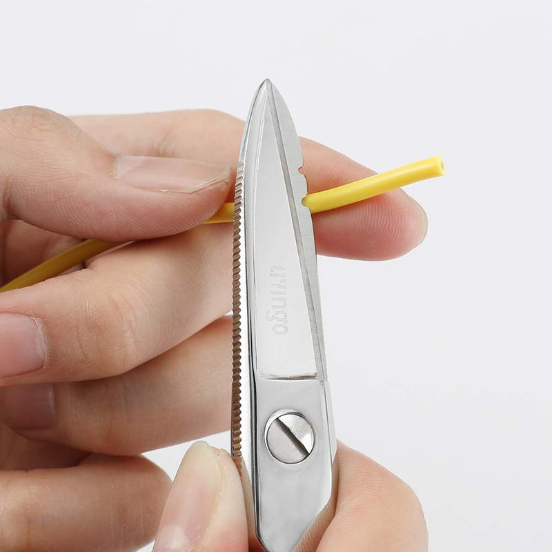 [Australia - AusPower] - LIVINGO 5-1/5 Inch Heavy Duty Electrician Scissors, Professional Forged Stainless Steel Electrical Shears with Notches for Industrial Stripping, Cutting Telecom Cable, Wire 