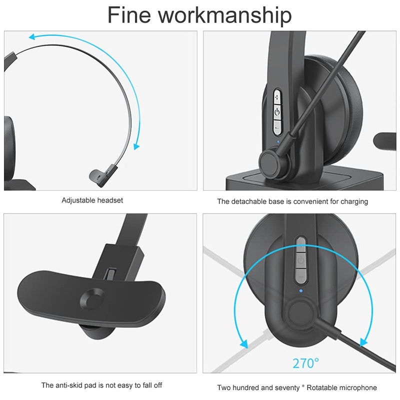 [Australia - AusPower] - iayokocc Bluetooth Headset 5.0 with Noise Cancelling Mic Wireless Headset 30-60Hrs Talktime Bluetooth Phone Headset for Truck Driver, Desk Phones and PC’s (Black) Black 