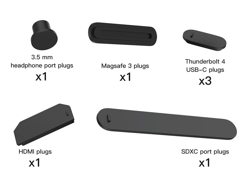 [Australia - AusPower] - [7PC] Dust Plug Cover compatible with Macbook Pro 14 & Macbook Pro 16 inch 2021 Released Model A2442 A2485, Dust Plug for HDMI, Thunderbolt, SD, Charger Port & Headphone, Silicon Dust Plug Set - Black Macbook Pro 14 & 16 2021 
