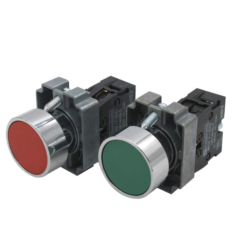 [Australia - AusPower] - mxuteuk 2pcs 22mm Momentary Push Button Switch SPST Red (1 NC) Green (1 NO) 660V 10A,1 Year Warranty HB2-BA-RG 