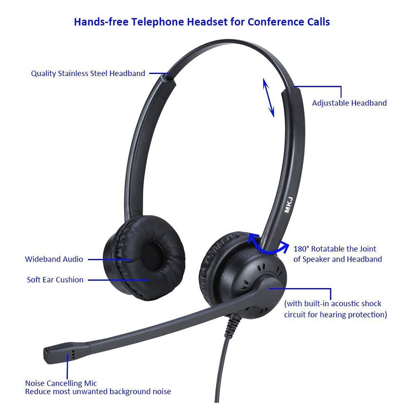 [Australia - AusPower] - MKJ 2.5MM Headset with Microphone Noise Cancelling Telephone Headset for Office Phone with Mute for Panasonic KX-TCA88 KX-TG9541 KG-TGEA20 KX-TPA60 Cisco 303G 508G Vtech AT&T Uniden Home Phone 