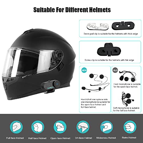 [Australia - AusPower] - FreedConn TCOM VB Motorcycle Helmet Bluetooth Intercom Headset Communication Systems Kit, for 2 or 3 Riders, FM Radio / MP3/GPS Connective/Range 800m / Handsfree / 1 Pack Changeable Hard & Soft Mic Single Pack of Hard Mic Cord 