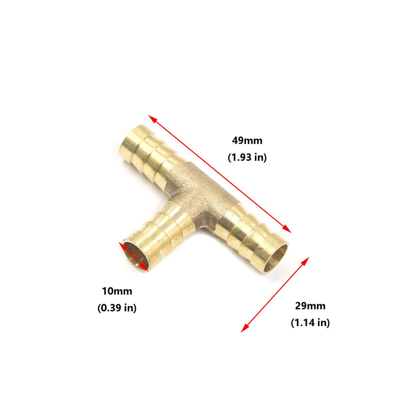 [Australia - AusPower] - Antrader 3/8" Tee Brass Hose Barb Fitting, 3-Way PEX Pipe Union Fittings, 10-Pack 3/8" x 3/8" x 3/8" Barb 