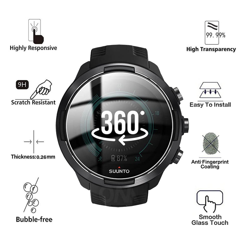 [Australia - AusPower] - 3-Pack Compatible with Suunto Spartan Sport Wrist HR Baro Screen Protector Tempered Glass, Protective Film for Smartwatch [High Sensitivity][2.5D 9H Hardness][Anti-Scratch] 