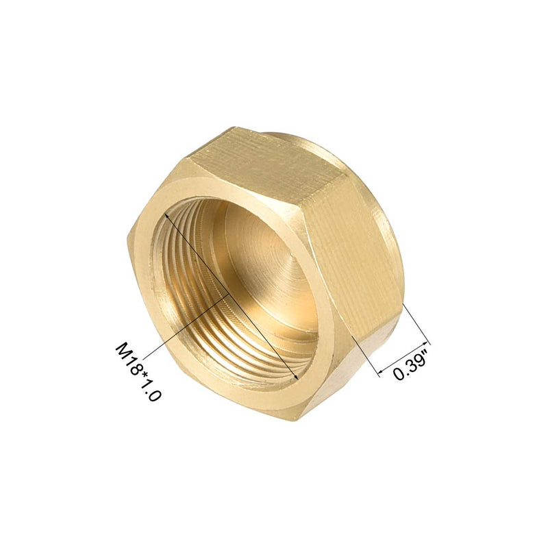 [Australia - AusPower] - uxcell M18x1.0 Pipe Fitting Cap, Brass Hex Female Thread Hose Connector, for Garden and Outdoor Water Pipes Nozzle Joints, 2Pcs M18 