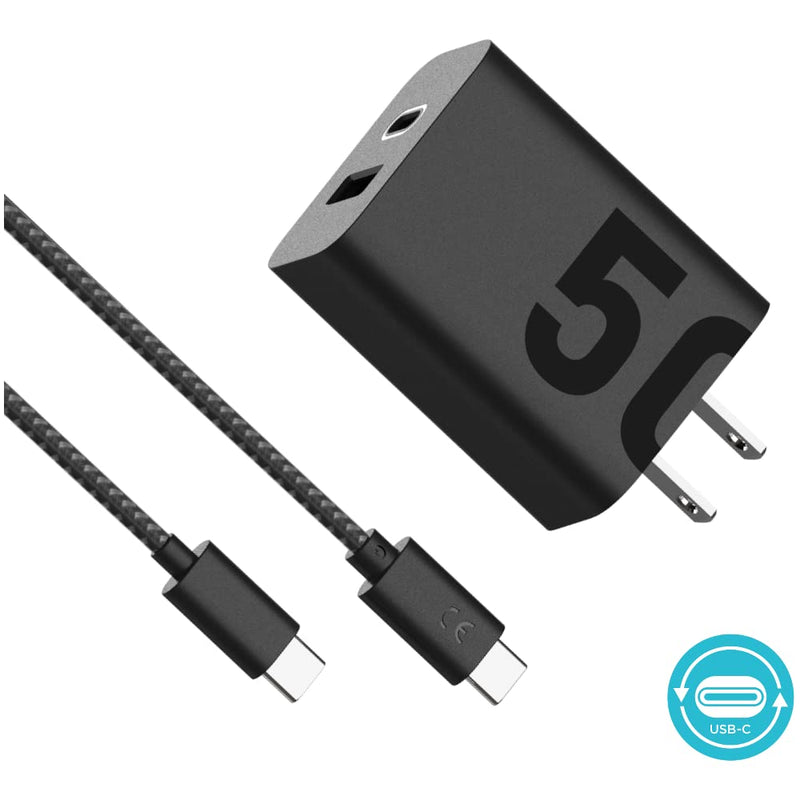 [Australia - AusPower] - Motorola TurboPower Share 50W Charger- Dual Port USB A and USB C Fast Charging, USB-PD + QC3.0 w/ 1.5m (4.6ft) Braided Type C Cable for Moto G Power/Stylus/Edge/One 5G UW Ace 4.6 ft Braided C2C Cable 