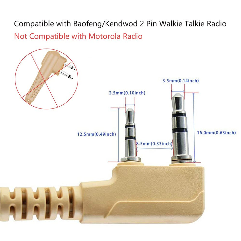 [Australia - AusPower] - JUYODE Acoustic Tube Earpiece Security Surveillance Headset for Baofeng uv 5r BF-888S Kenwood 2 Pin Walkie Talkie Radio Law Enforcement with Mic PTT - Beige 