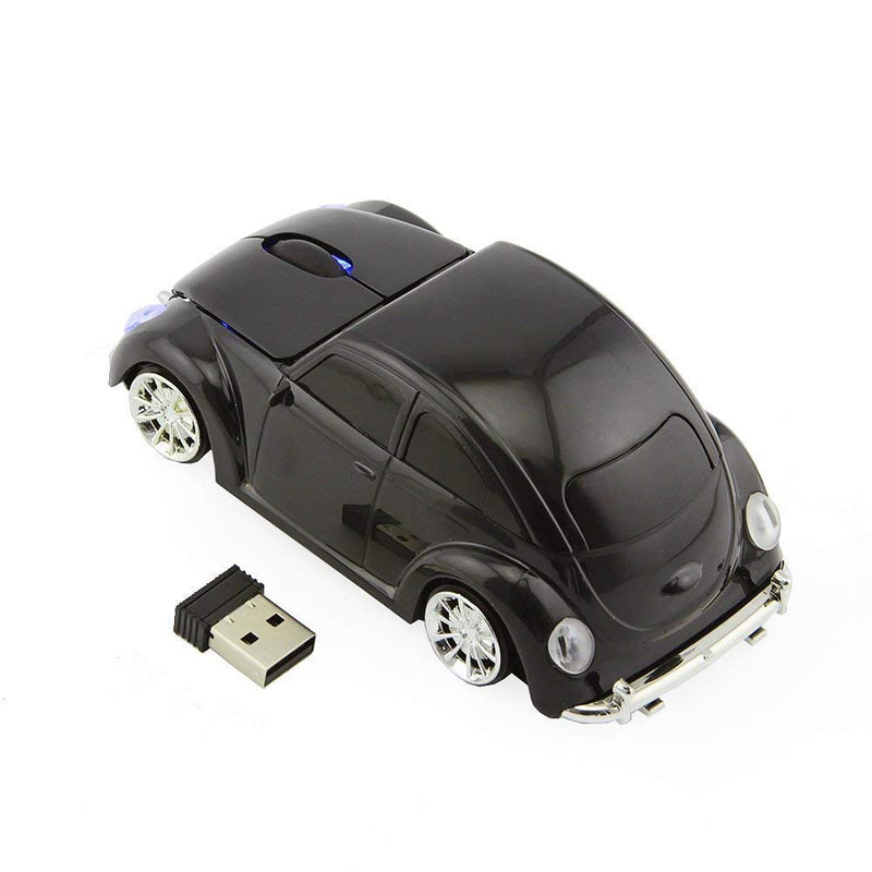 [Australia - AusPower] - ECOiNVA VW Beetle Wireless Sports Car Shape Mouse Mice Computer Laptop PC Optical Mouse 2.4GHz Nano USB AAA Battery Power Glossy Surface LED Light (Black) Black 