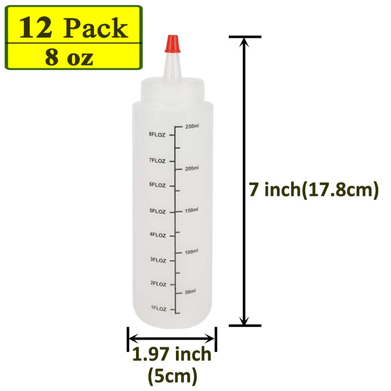 [Australia - AusPower] - Belinlen 12 Pack 8-Ounce Plastic Squeeze Bottles with Red Tip Caps and Measurement - Good for Crafts, Art, Glue, Multi Purpose Set of 12 with Extra 18 Chalk Labels 6 Red Cap and 1 Pen 8 ounce(12pack) 