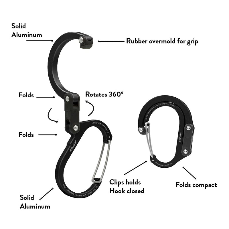 [Australia - AusPower] - HEROCLIP Carabiner Clip and Hook (Medium) for Camping, Backpack, and Garage Medium Black 