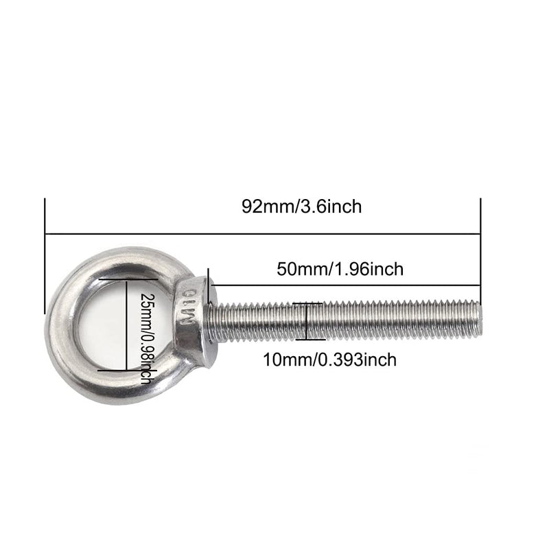 [Australia - AusPower] - AIVOOF Stainless Steel Eye Bolts, 2 Pack M10 Shoulder Eye Bolt 3/8" X 2" Heavy Duty EyeBolts Screws in Eye Hooks with Washer and Nuts for Lifting Ring Eyebolt 2pcs 