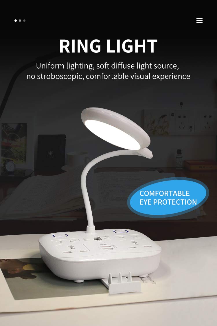 [Australia - AusPower] - Nsiucion LED Desk Lamp, Adjustable Table Lamp Light with Remote Control, Eye-Caring Dimmable Office Lamp with 2 USB Charging Ports, 4 AC Power Outlets, Phone Stand, Multi Brightness Levels-White White 
