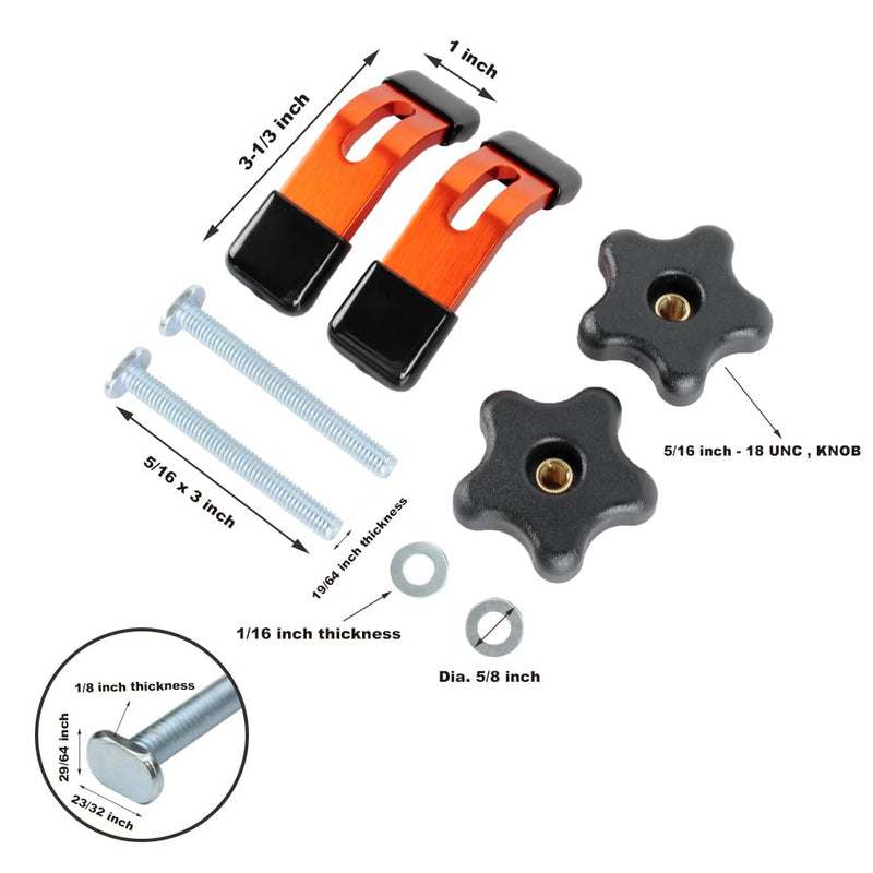 [Australia - AusPower] - O'SKOOL 2 Pack Mini Hold Down Clamps Kit, 3-1/3” L x 1” Width T-Track CNC Router Clamp 