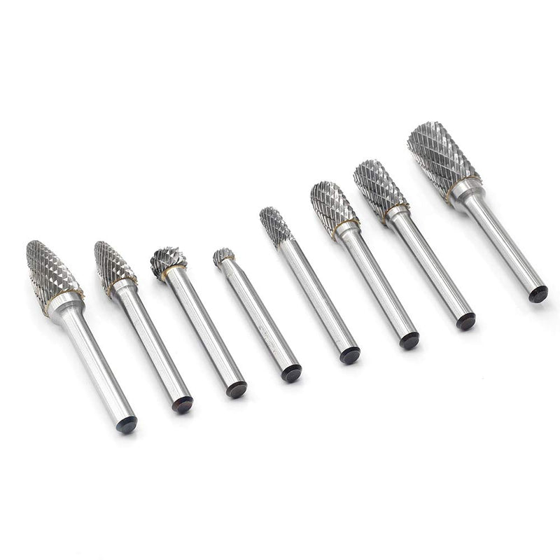 [Australia - AusPower] - YUFUTOL Carbide Burr Set with 1/4''(6.35mm) Shank 8pcs Double Cut Solid Carbide Rotary Burr Set for Die Grinder Drill, Metal Wood Carving, Engraving,Polishing,Drilling 