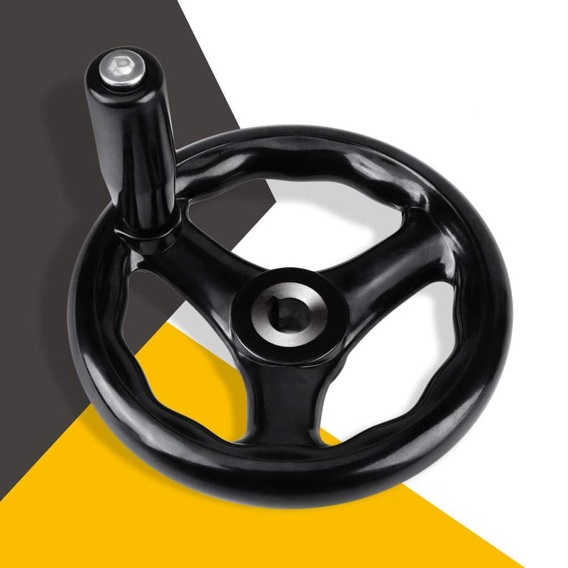 [Australia - AusPower] - Hand Wheel, 1PC Plastic Hole Diameter 12mm Outer Diameter 125mm Handle Height 8cmmm Black Round 3 Spoke Hand Wheel for Lathe Milling Machine, Grinders, etc 