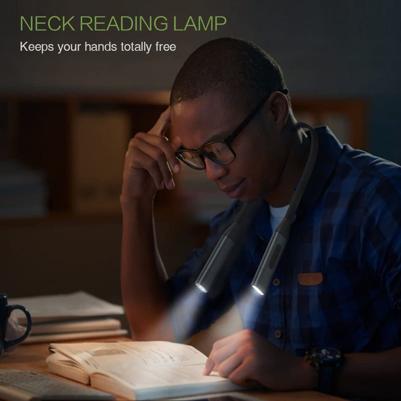 [Australia - AusPower] - KeeKit Neck Book Light, Rechargeable LED Reading Light with Adjustable Brightness Light, 3 Color Temperature Neck Lamp with Bendable Arms, Hands Free for Reading, Knitting, Camping, Repairing Black - Upgraded 