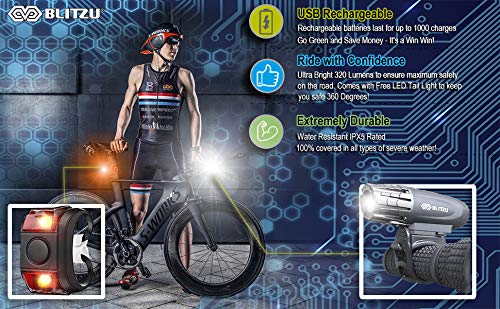 [Australia - AusPower] - BLITZU Bike Lights Front and Back, Bicycle Accessories for Night Riding, Cycling. Reflectors Powerful Headlight and Taillight Rear LED Safety Light Set for Men, Women, Adult Mountain Bikes. 
