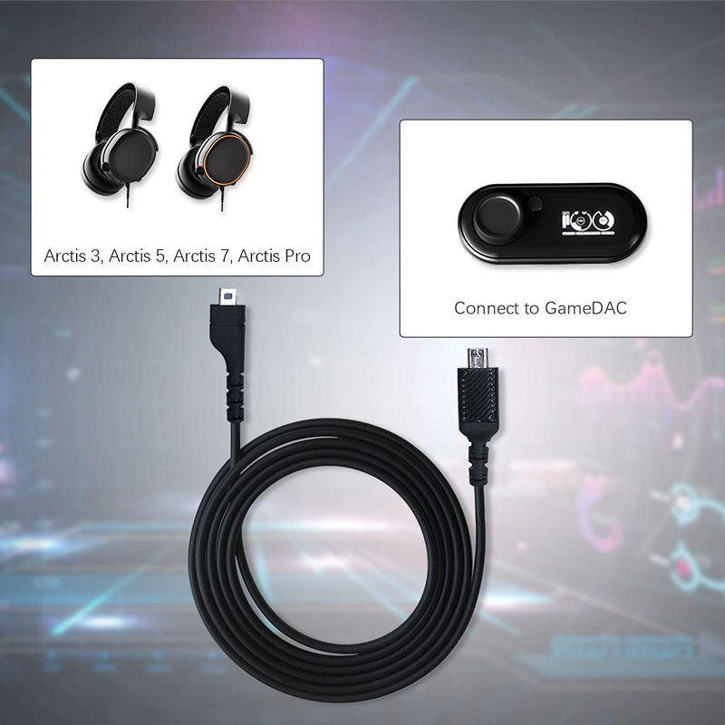 [Australia - AusPower] - Replacement Cable Cord Compatible with SteelSeries Arctis 3, Arctis Pro Wireless, Arctis 5, Arctis 7, Arctis Pro Gaming Headset, QJYTH Audio Cable 3.5mm Fit for GameDac(2 in 1, Black) 