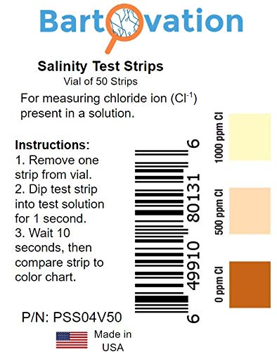 [Australia - AusPower] - Salinity Test Strips, 0-1000 ppm [Vial of 50 Strips] for Chloride Based Salt Solutions 